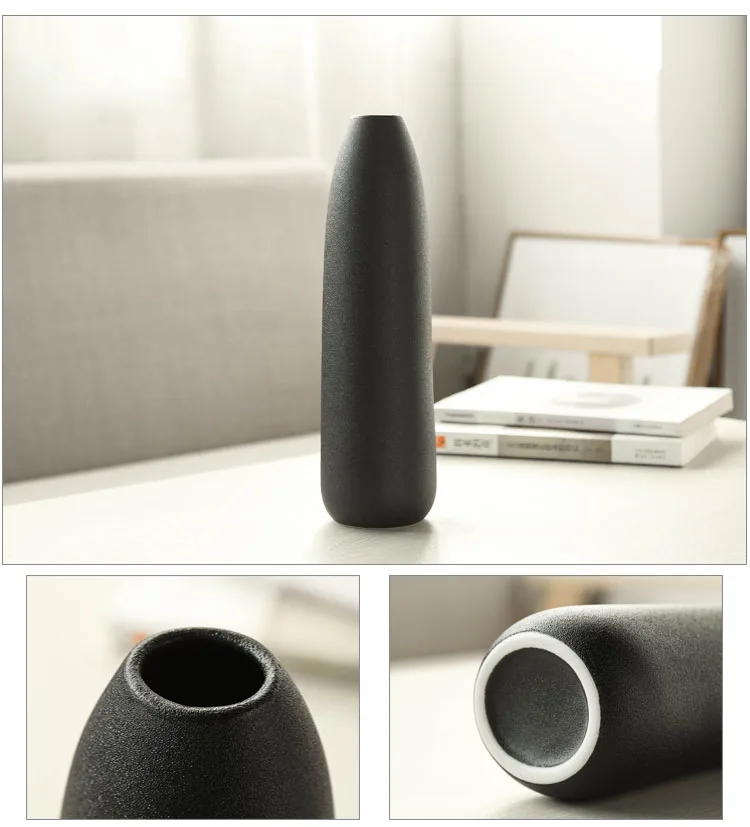 Nordic Vase Decoration Home Ceramics Vases Black Slender Hydroponics Flowers Arrangement Flower Pot Floral Desk Decorations
