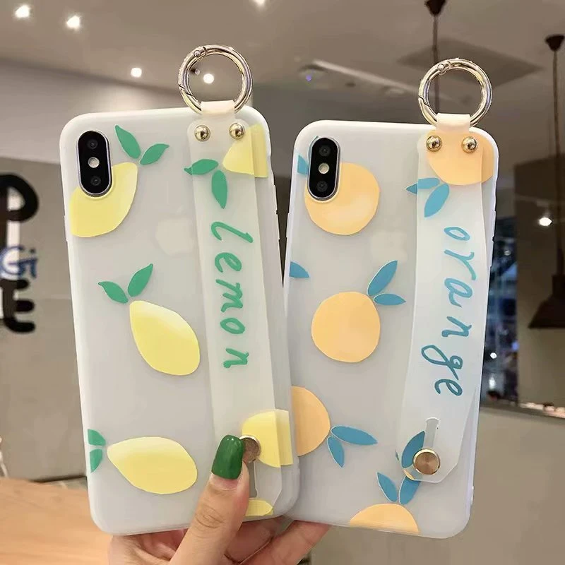 Чехол с ремешком на запястье для iPhone XR X 7 8 лимонный апельсин мягкая ТПУ Подножка