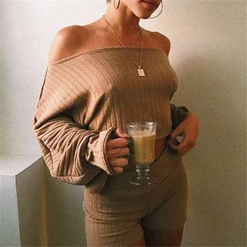 

2019 Autumn Women T Shirt Sexy Off The Shoulder Tops Casual V Neck Long Sleeve Knitted T-shirt Crop Tops Oversize Tee Top Female