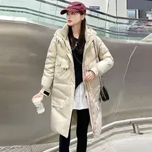 

Winter Down Jacket Female 2021 Mid-length Hooded Coat Fashion Loose Comfortable Warm White Duck Puffer Outwear Lady Parkas