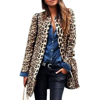 

Women Autumn Jacket Fashion Leopard Printed Sexy Winter Warm Wide Female Jackets Wind Cardigan Long Coat Wholesale