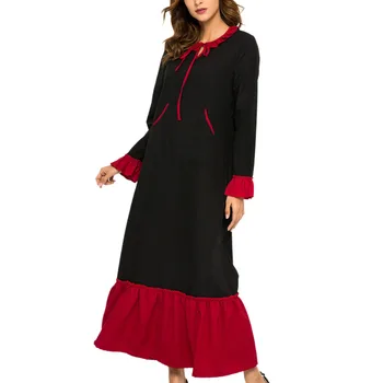 

M-2XL Muslim Fashion Dresses 2019 Summer Women Muslim Dress Tie Pocket Middle East Abaya Islamic Loose Dress Plus Size New