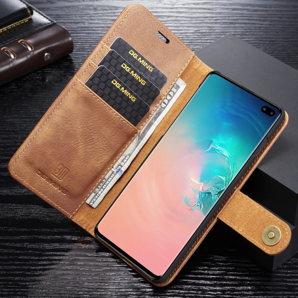 Настоящий противоударный съемный чехол-кошелек для samsung S10 S9 S8 Plus, кожаный флип-чехол S10e Note8 Note9 S7 edge, чехол в деловом стиле