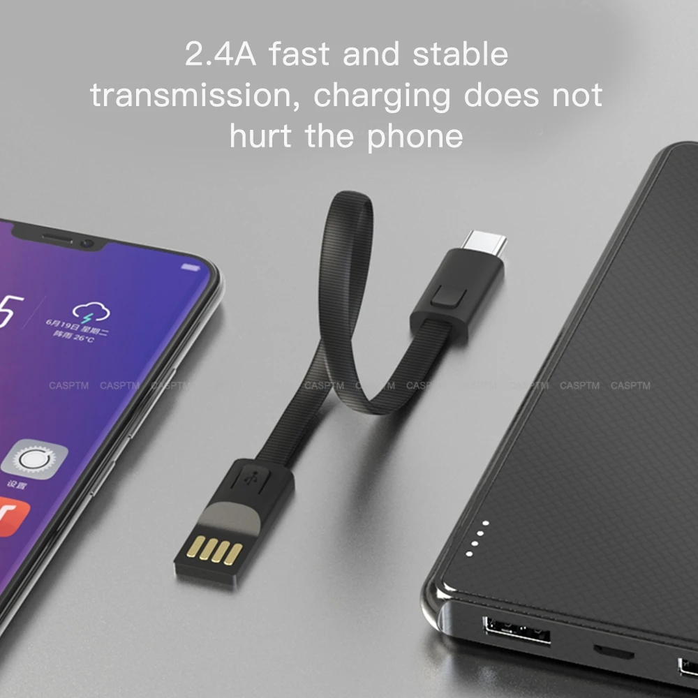 Keychain USB Cable For iPhone For Huawei P30 Mini NylonType C USB Phone Cables 2A Fast Charging Data Transfer For USB C Cable