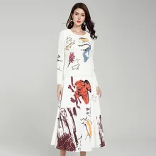 Elegant Summer Women Skirt Set Long Sleeve Hollow Sweater White Ladies Vest Sexy Print Cartoon Fashion Skirts 2019 Autumn 3 pcs