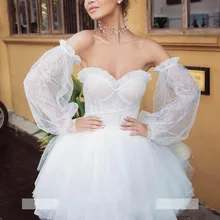 Smileven/Короткое свадебное платье со съемными пышными рукавами, милое ТРАПЕЦИЕВИДНОЕ мини-платье в стиле бохо для невесты, пляжные свадебные платья без бретелек