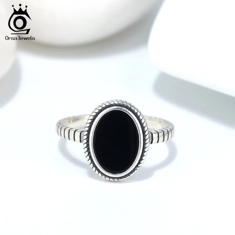 ORSA JEWELS 925 пробы серебряные кольца для женщин высшего класса черный оникс родиевое покрытие обручальные кольца модные вечерние ювелирные изделия SR157
