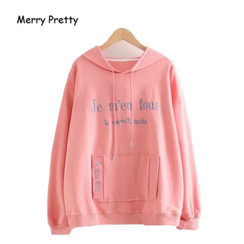 

Merry Pretty Cotton Women's Letter Embroidery Drawstring Hoodies Sweatshirts 2019 Winter Long Sleeve Hooded Tracksuit Pullovers