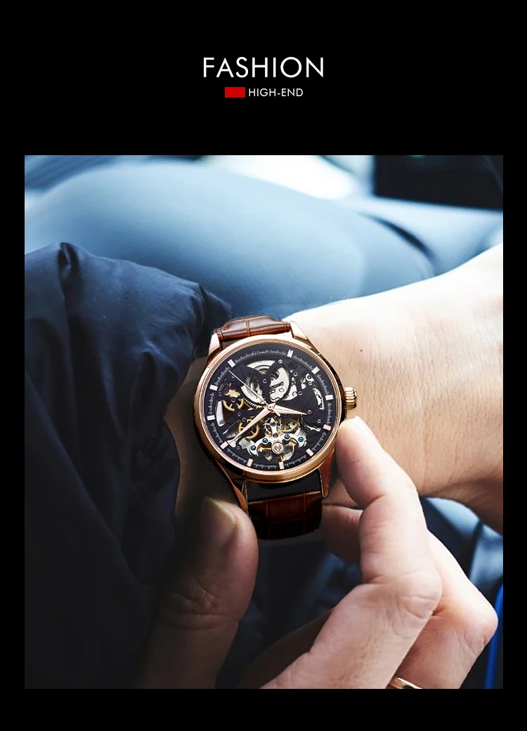 AILANG Transparent Fashion Diamond Luminous Gear Movement Royal Design Men Top Brand Luxury Male Mechanical Skeleton Wrist Watch