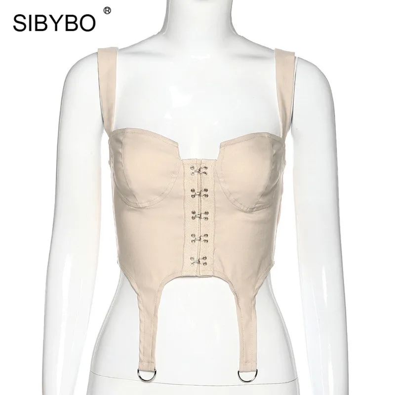 SIBYBO, сексуальные женские топы на тонких бретельках, без бретелек, без рукавов, летний укороченный топ, черный, с открытой спиной, повседневные майки