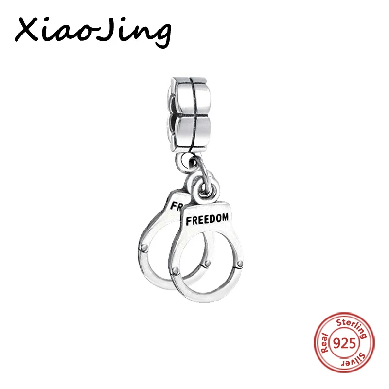 

2017 Symbol Of Freedom Silver 925 Original Handcuffs Charms Bead Fit Authentic Pandora Bracelets Pendants Jewelry Making Gifts