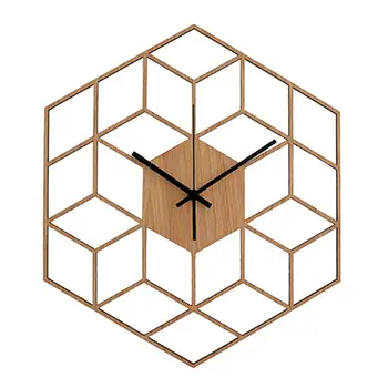 

NEW Wall Clock Bamboo Wood Modern Large Silent Office Home Decor Bedroom Gift Hexagonal Quartz Wall Clock Geometry