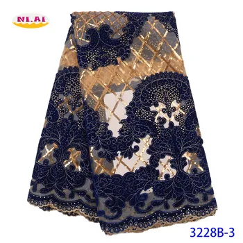 

2020 New Design Velvet With Sequin African French Tulle Lace Fabric High Quality Nigerian Velvet Lace Fabric For Woman NA3228B-2