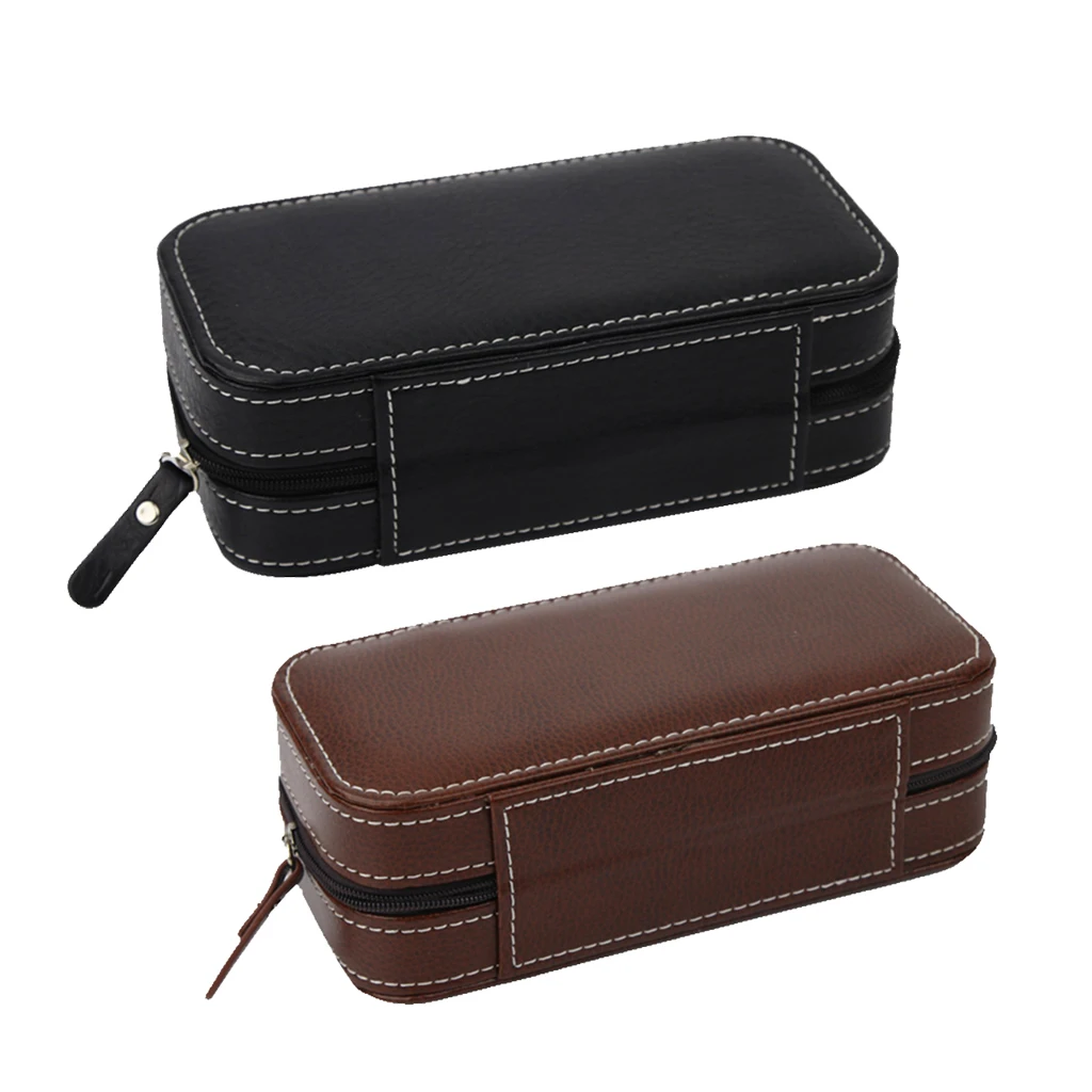 

2 Slots Luxury Faux Leather Watch Travel Case Collector Storage Zipper Box Brown/Black