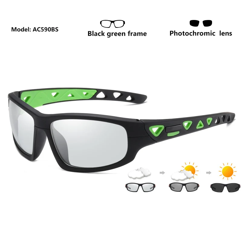 Black green-gray Спортивные фотохромные поляризованные солнцезащитные очки для мужчин, для вождения, рыбалки, солнцезащитные очки для дня, ночного видения, очки gafas de sol hombre - Цвет линз: Black green-gray