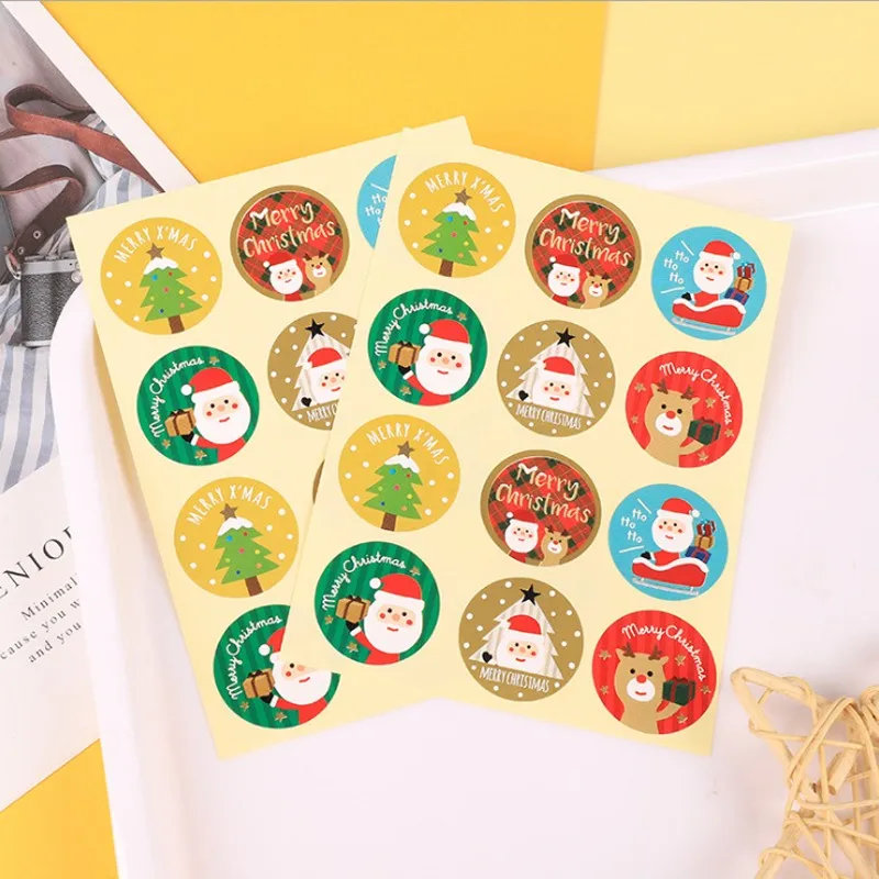 

free shipping 1200pcs/pack 86/5000 round Hand Made Christmas Tree Snowman Self-adhesive sealing Label Stickers Gift Bag