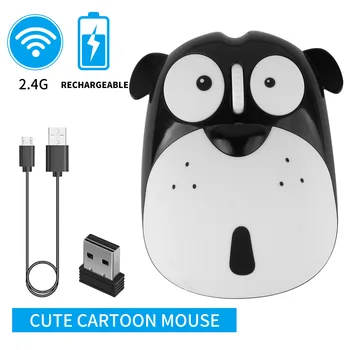 

2.4G Rechargeable Mute Mouse Cute Panda Puppy Mouse 1200DPI Wireless USB Mute Mouse for PC Laptop Office