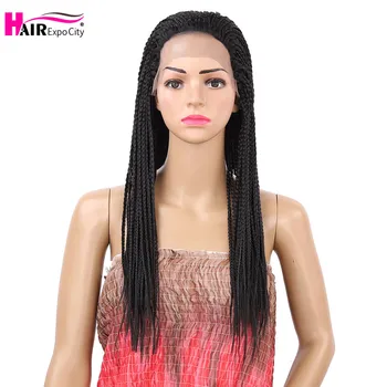 

22 Inch Long Braided Wig Box Braid Hair Synthetic Lace Front Wigs Black Color Lace Wigs For African Women Hair Expo City