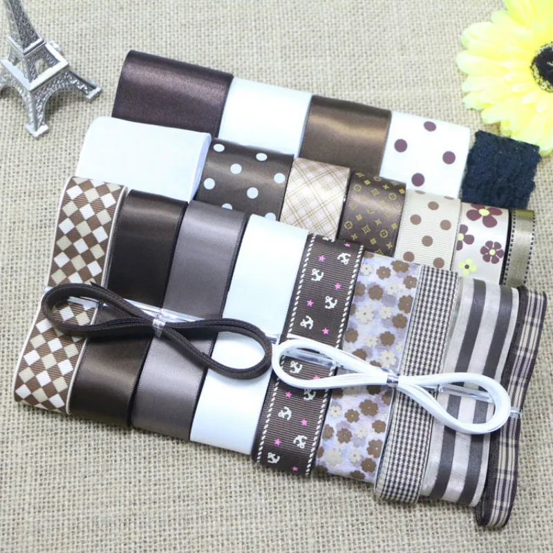 

White/Black/Coffee Solid Color Ribbon Set For Patchwork DIY Sewing Quilting Accessories Trim Ribbon Set Silk Ribbon For Textile