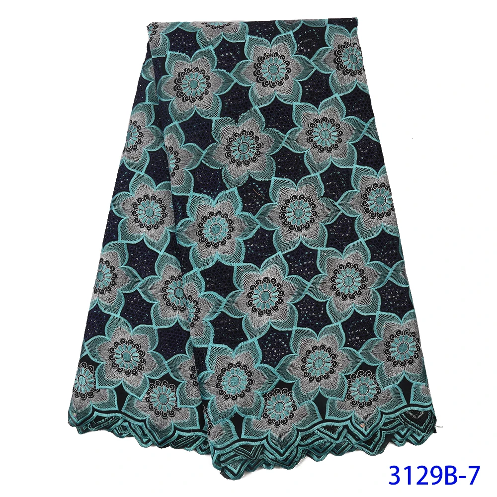 

Latest Design African Dry Lace Fabrics High Quality Cotton Lace Fabric with Stones Swiss Voile Lace fabric QF3129B-7