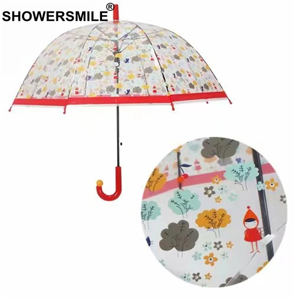 SHOWERSMILE Children Transparent Umbrella Elephant Apollo Rain Umbrella Kids Cartoon Yellow Long Handle Guarda Chuva