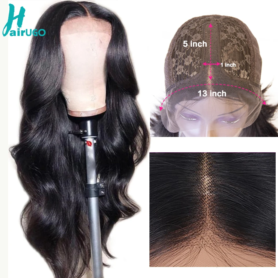 

HairUgo 13*(5*1)Body Wave Lace Part Human Hair Wigs Peruvian Non-Remy Lace Frontal Hairline Wigs For Black Women 150%