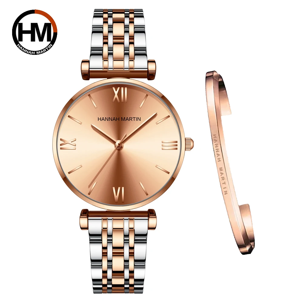 Simple Fashion Stainless Steel Women Watch Rose Gold Elegent Japan Movement Quartz Wristwatch Simple Round Dial Bracelet Watch 