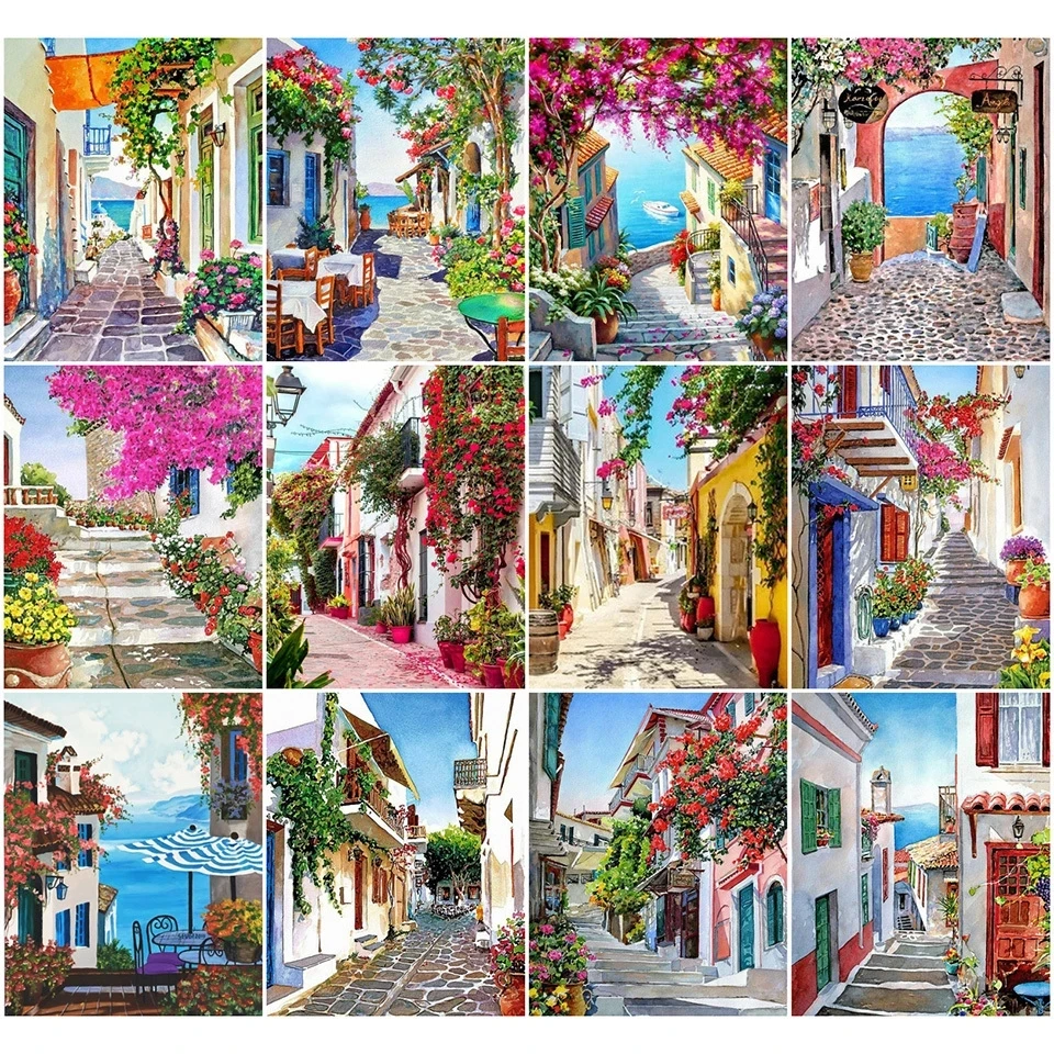 

City Seaside Scenery Diamond Painting Diy Street Landscape Rhinestone Embroidery Wall Art Canvas Pictures for Home Decoraion