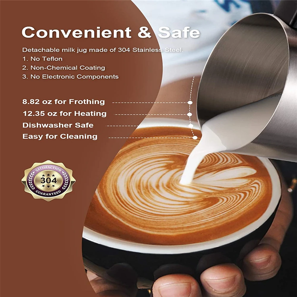 DEVISIB 4-in-1 Automatic Milk Frother Electric Instant Magic Froth 350ml Stainless Steel Pitcher Dishwasher Safe Hot and Cold 5