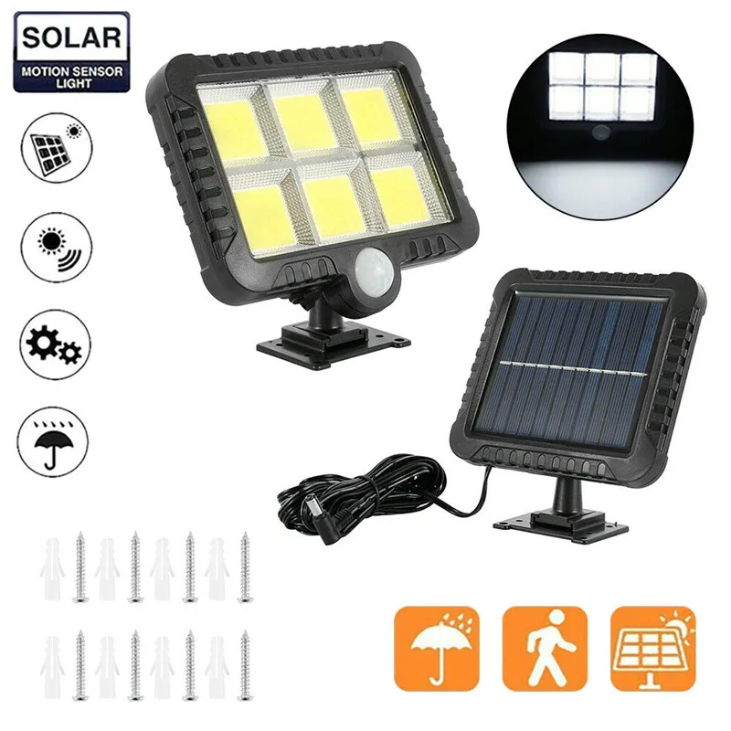 Sancaka 120LED Солнечный настенный светильник с датчиком движения, уличный водонепроницаемый садовый светильник, уличный светильник, украшение сада