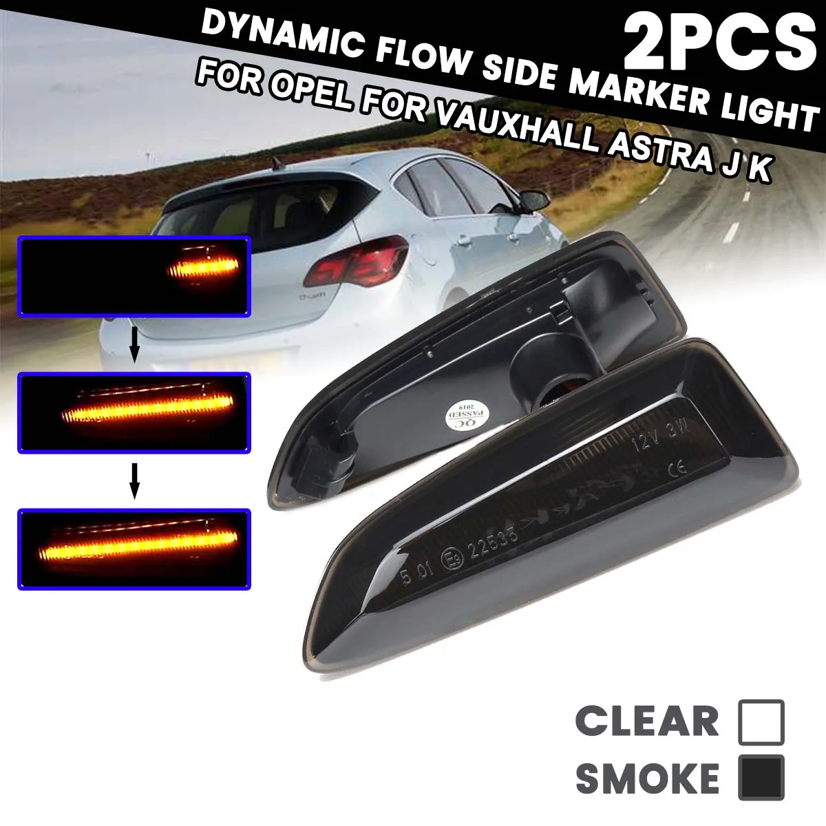 2pcs Dynamic LED Side Marker Lights for Opel for Vauxhall Astra J K 12V