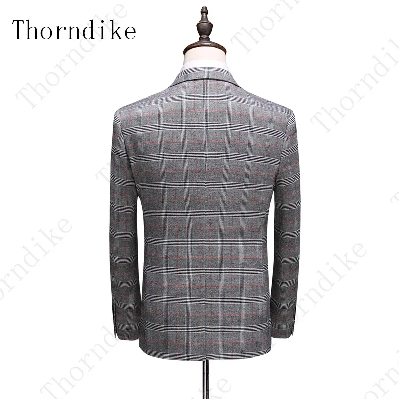 Thorndike клетчатый мужской костюм с длинным рукавом пиджак+ брюки+ жилет светильник серый хаки синий Модный деловой свадебный банкет мужской костюм