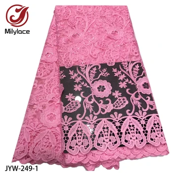 

African Lace Fabric 5 Yards High Quality French Nigerian Embroidery with Sequins Tulle Lace Fabrics for Wedding JYW-249