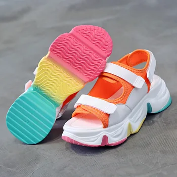 

AIBA 2020 new women's light fashion sports sandals flat with adjustable velcro design casual shoes knitted mesh fabric slipper