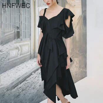

2020 New Spring Summer V-Neck Short Sleeve Off Shoulder Ruffles Split Joint Loose Irregular T-shirt Women Fashion V336