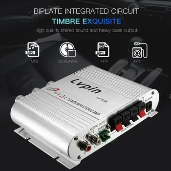 

Mini Hi-Fi Stereo Car Amplifier Booster Auto Motor Home Audio Bass Speaker Verstarker Vehicle CD MP3 Radio Sliver No Power Plug