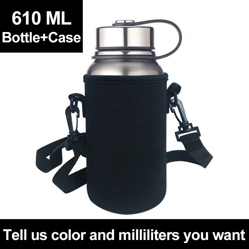 610ml With Case Логотип на заказ большой емкости нержавеющей Seel термос колба Открытый Портативный Спорт Вакуумная бутылка для воды с ручкой - Цвет: 610ml With Case