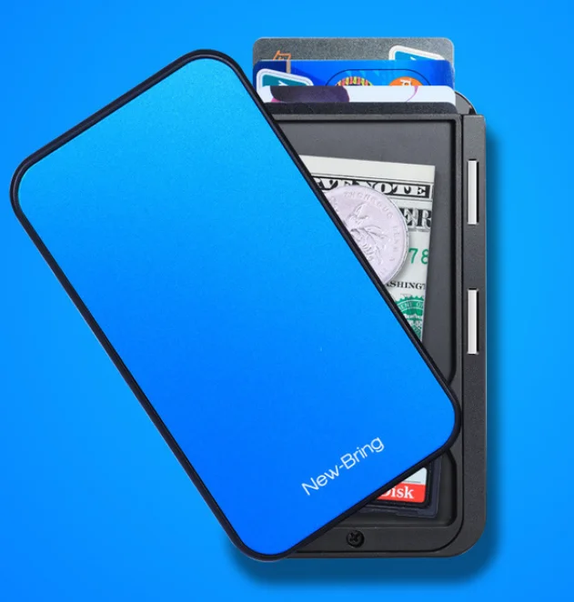 blue Тонкий держатель для ID банковских карт, RFID Блокировка, минималистичный кошелек из углеродного волокна, скользящие кошельки, чехол для кредитных карт для мужчин и женщин - Цвет: blue