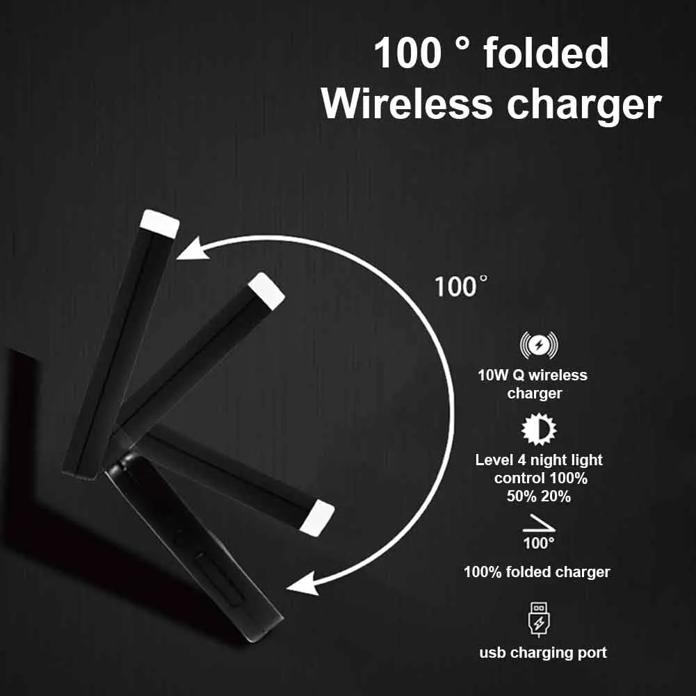 USB Настольный складной портативный цифровой 10 Вт телефон Беспроводное зарядное устройство прикроватный Электрический будильник для спальни ночной светодиодный прямоугольник