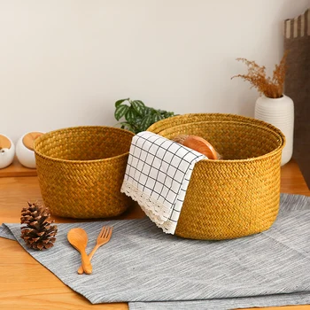 

Element Write Round Seaweed Weave Accept Basket Accept Basket Desktop Tea Table Bedside Accept Box Storage Basket Storage Box