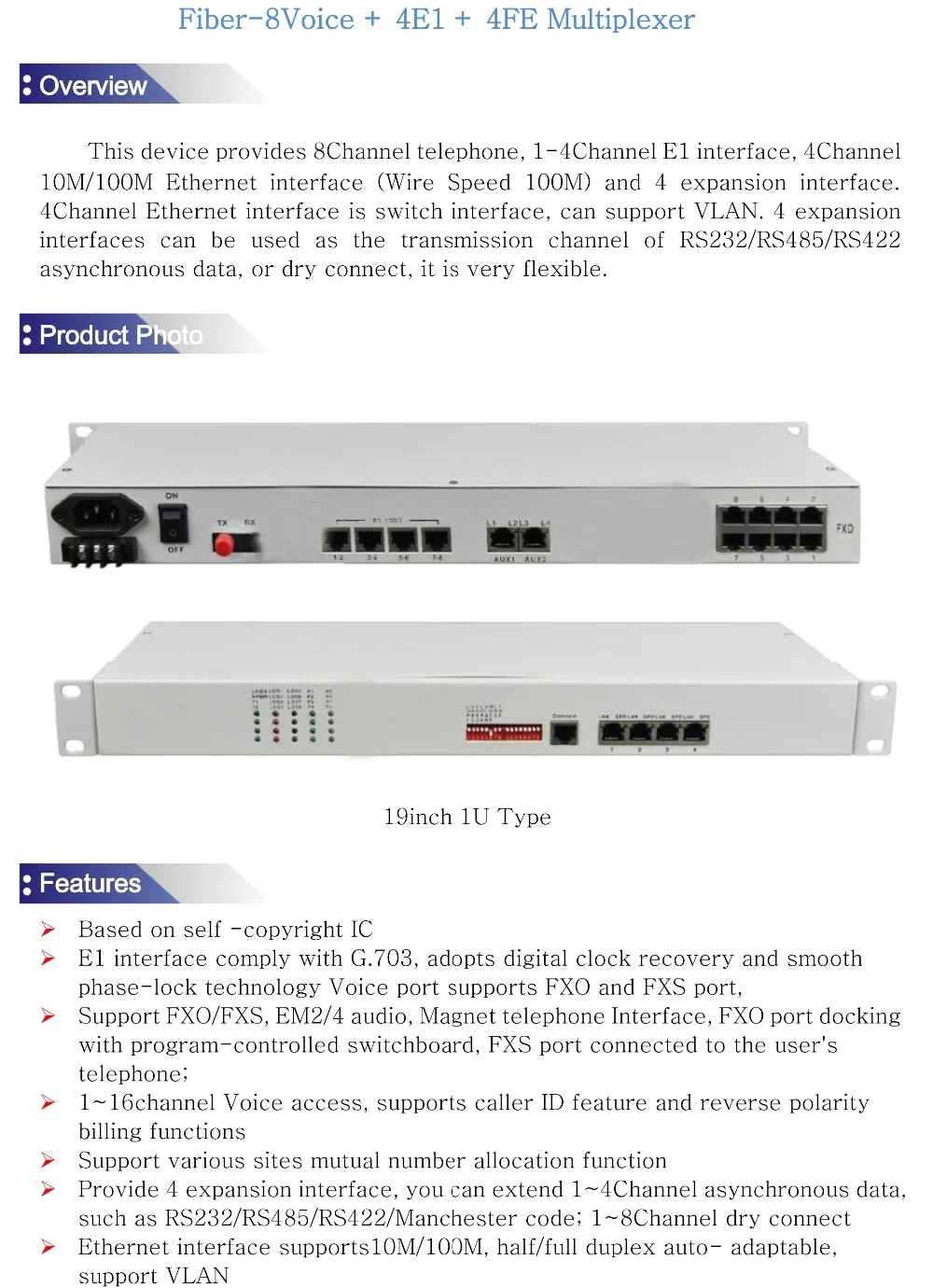8Voice + 4E1 + 4FE Fiber Multiplexer-1