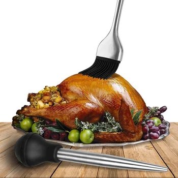 

Turkey Chicken Stainless Steel Needle Pump Poultry Meat Baster For Thanksgiving,