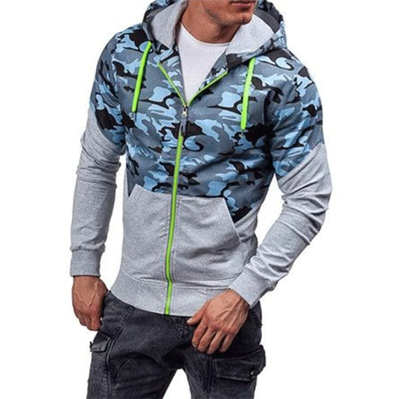Мужская камуфляжная толстовка с капюшоном и принтом на молнии|Куртки| |