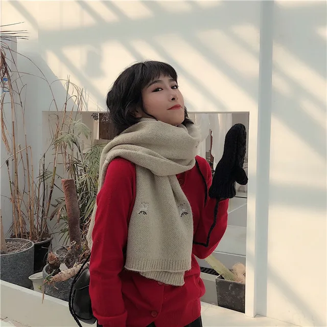 [EAM] Women Multicolor Long Red Pattern Knitting Keep Warm Scarf New Long Personality Fashion Tide Autumn Winter 1H288