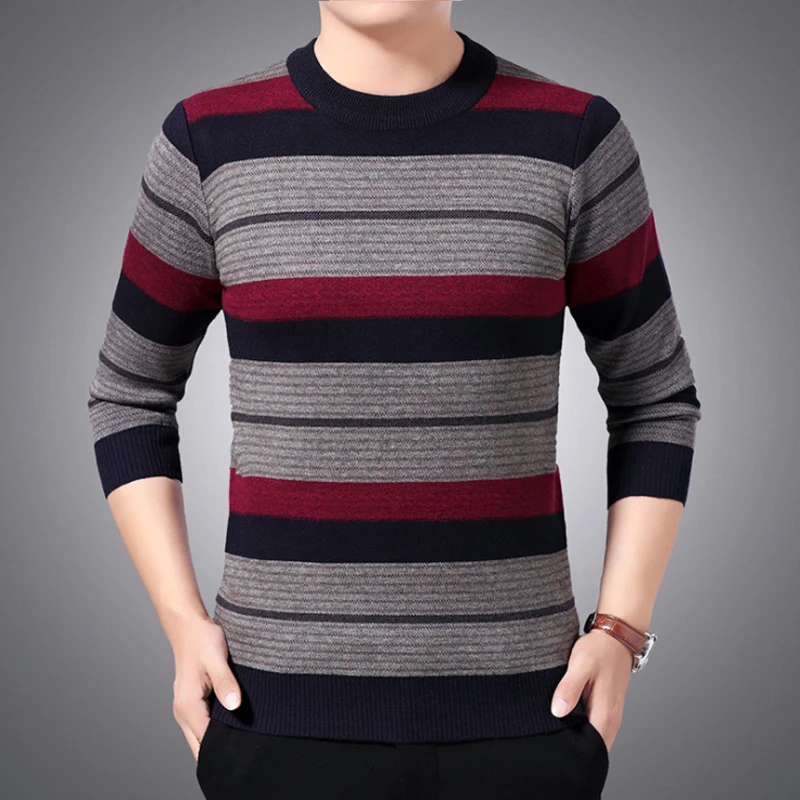 Blog Autumn Winter Sweater Pullovers O-neck Men Sweater Striped Casual Men Knitted Slim Fit Sweater Pullover Men Brand Clothing 2020