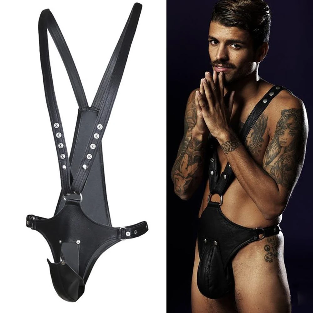 Ropa interior erótica para hombre, bragas de castidad, Body Sexy de cuero, masculina arnés de charol, disfraz de Fetiche|Anillos para el pene| - AliExpress