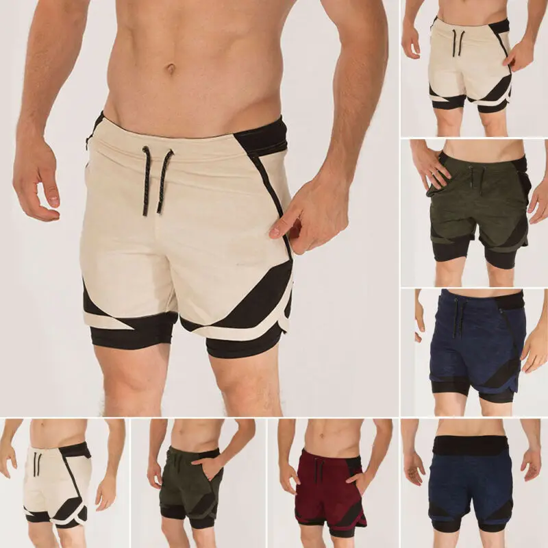 Новые летние Плавание одежда мужские шорты для плаванья Плавание Бег шорты комплект из 2 предметов-Слои Пляжная-цвет: черный, синий красный зеленый 5 цветов, Лидер продаж