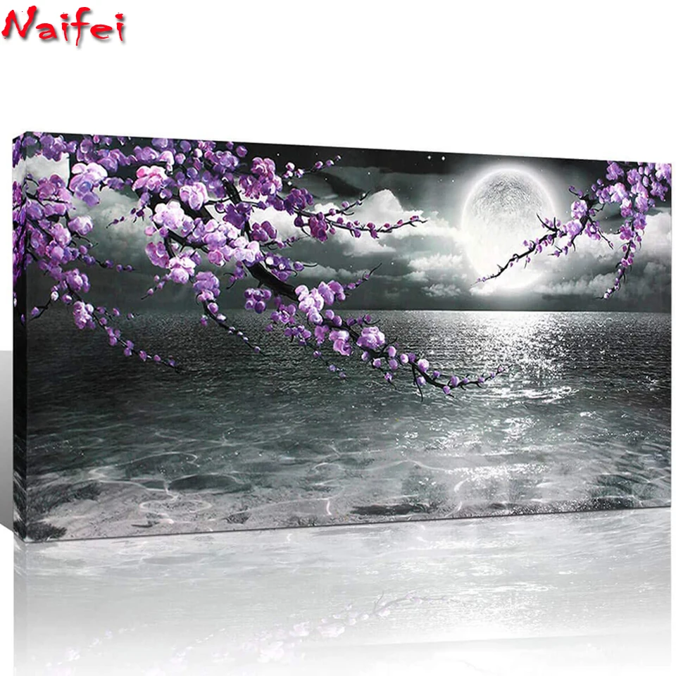 Набор для алмазной живописи большая фиолетовая Настенная картина черно-белая