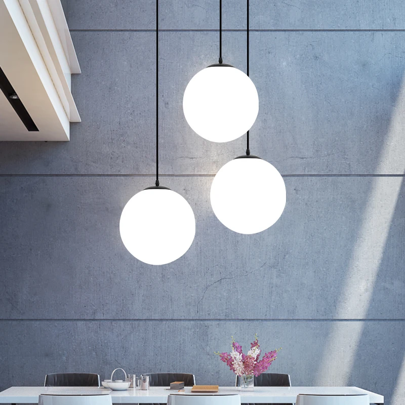 Gold/Black Glass Ball Pendant Lights White Globe Hanging Lamps Bar Restaurant Deco Luminaire Bedroom Light LED Pendant Lamp 6