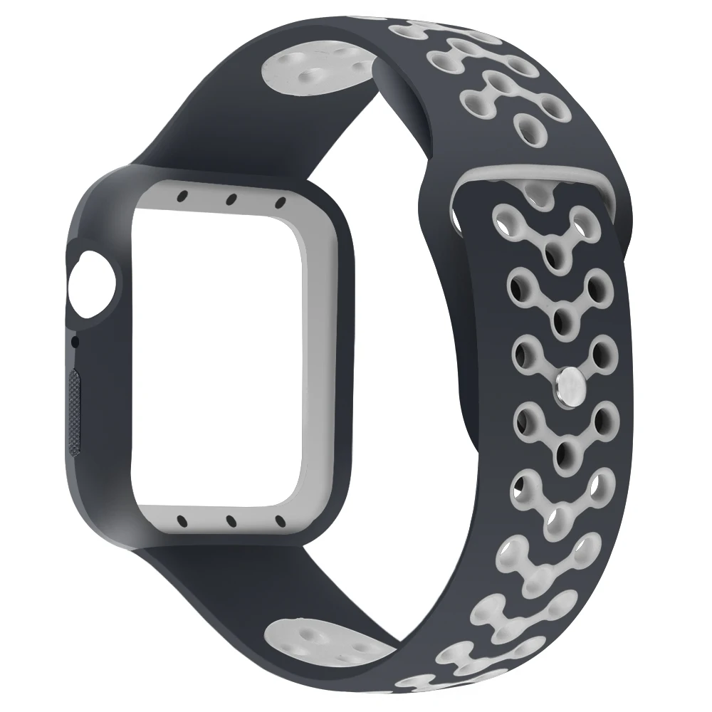 Black gray Чехол+ ремешок для apple watch band 5 4 44 мм 40 мм силиконовый спортивный Iwatch series 4 correa pulseira браслет ремень защитный чехол - Цвет ремешка: Black gray